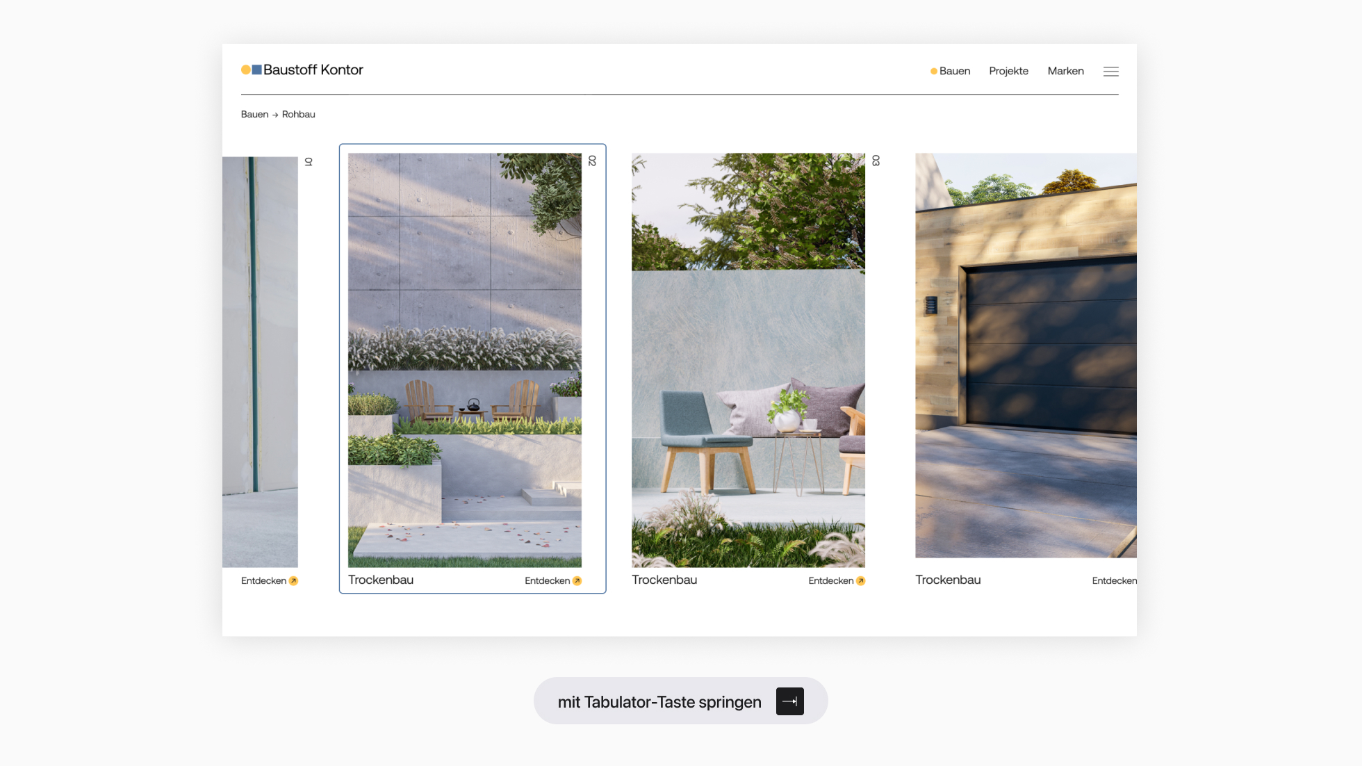 Website wird mit Tabulator-Teste navigiert