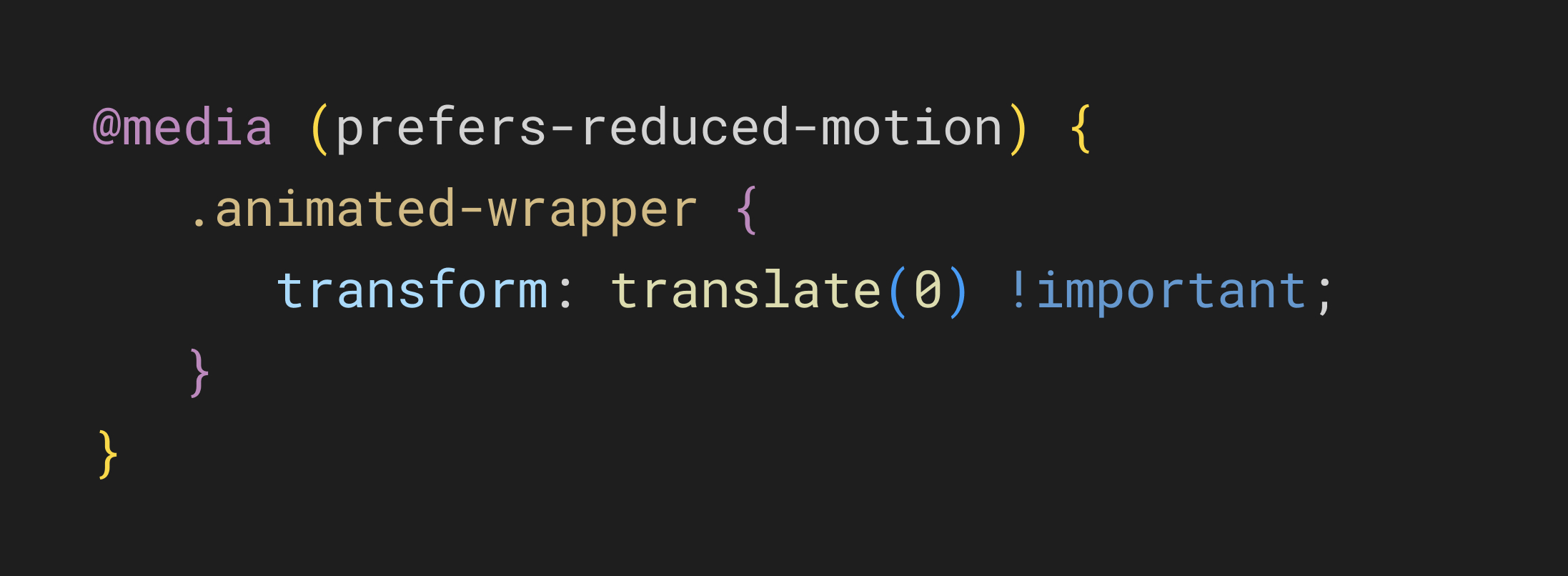 Code Ausschnitt für Prefers Reduced Motion in CSS