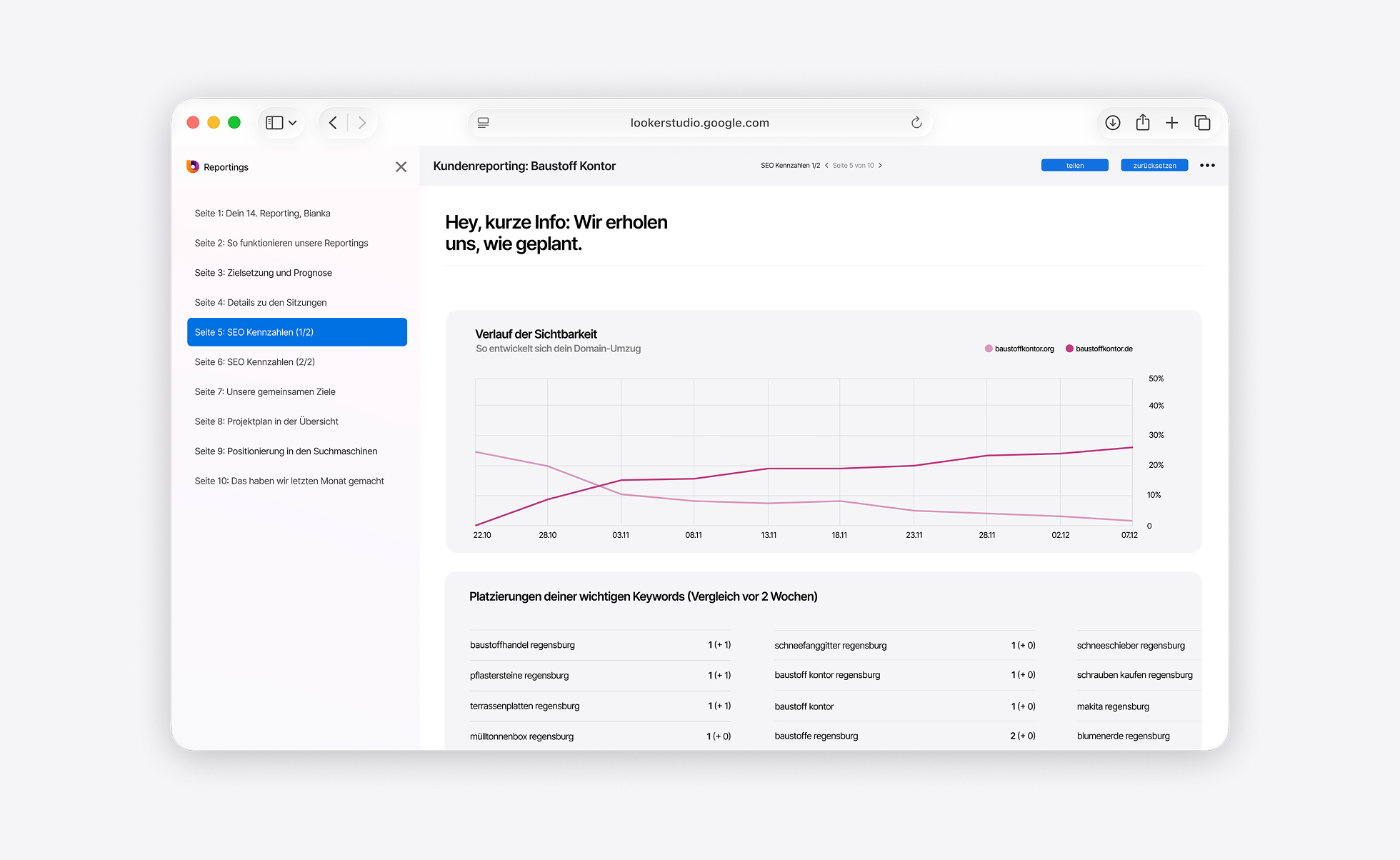 Auszug Sichtbarkeit der Domains